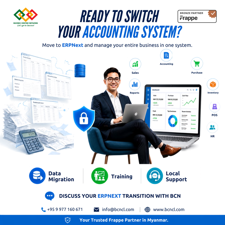လက်ရှိ Accounting System မှ ERPNext သို့ ဘာကြောင့် ပြောင်းလဲအသုံးပြုသင့်သလဲ? - Cover Image